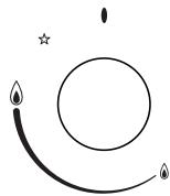 Simple line drawing of a circle with two curved lines and a star, no text or symbols present