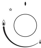 Simple line drawing of a circle with two curved lines and a star, no text or symbols present