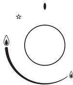 Simple line drawing of a circle with two curved lines and a star, no text or symbols present