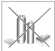 Crossed illustration of three spray cans and a box, no text or symbols present