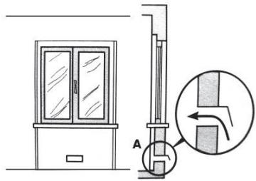 Technical line drawing of a door with a side-mounted cabinet and a close-up inset showing internal components (no text or symbols)