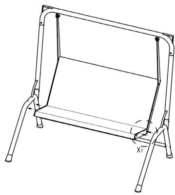 Technical line drawing of a metal frame structure with support legs and a central horizontal panel (no text or symbols)