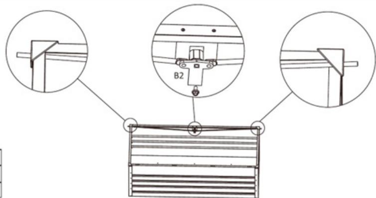 Technical diagram showing structural components with magnified views and labeled component B2