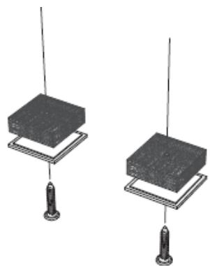 Two identical 3D diagrams of a rectangular object mounted on a base plate, each with a vertical rod and a base (no text or symbols)