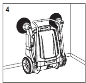 Line drawing of a two-wheeled vehicle chassis in a corner room (no text or symbols)