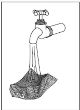Illustration of a faucet with water flowing from a rock surface (no text or symbols)