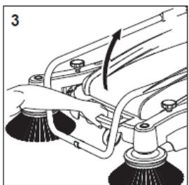 Mechanical diagram showing a lever mechanism with pulleys and a directional arrow (no text or symbols)