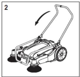Line drawing of a manual lawn mower with handle and wheels (no text or symbols)
