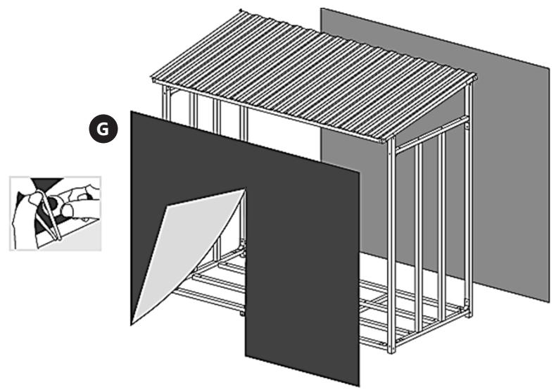 Architectural diagram of a modern building structure with metal framework and panel panels, showing interior layout and exterior panels (no text or symbols)