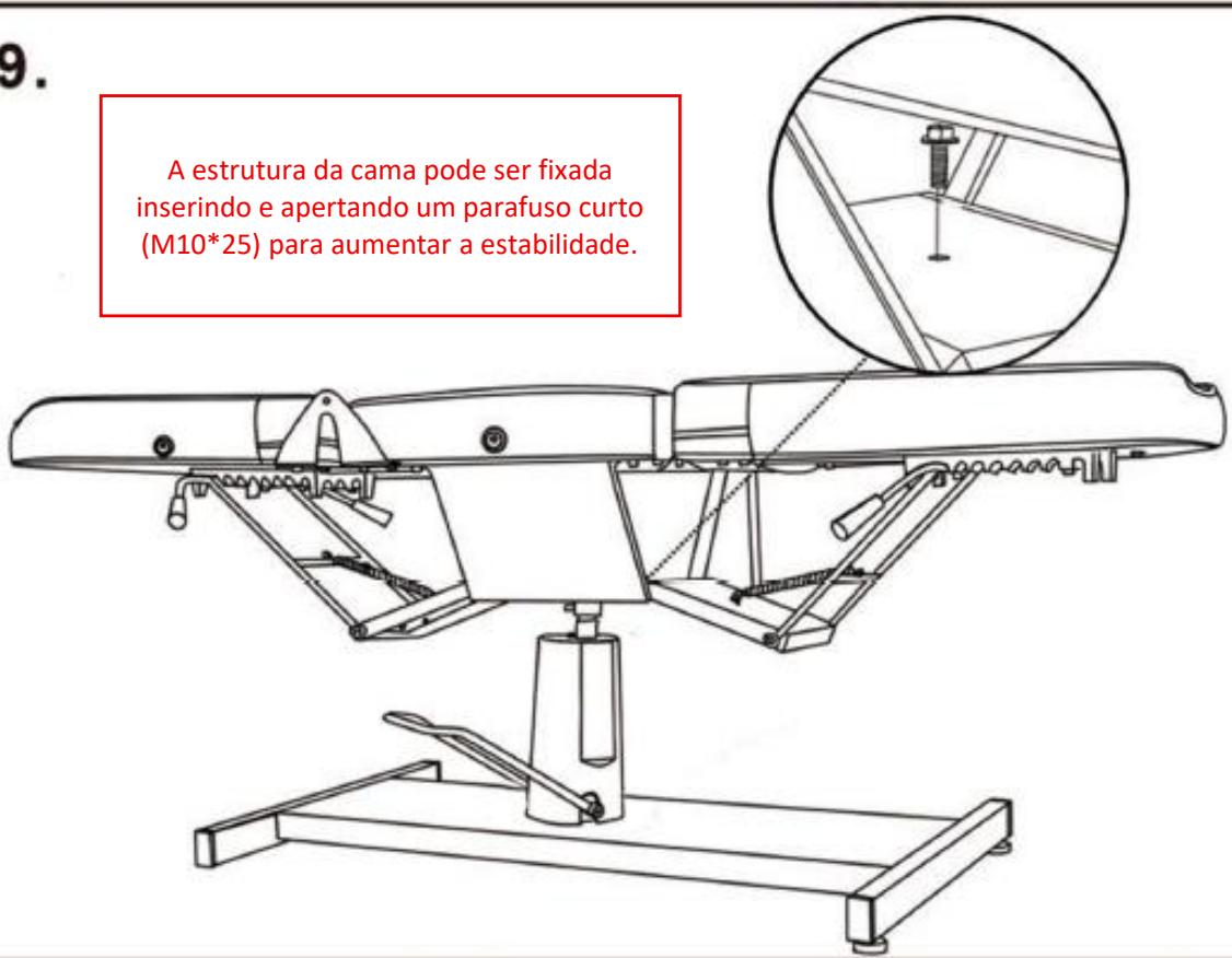 A estrutura da cama pode ser fixada inserindo e apertando um parafuso curto (M10*25) para aumentar a estabilidade.