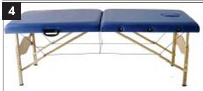 Blue and gold portable table with adjustable armrests (no text or symbols visible)