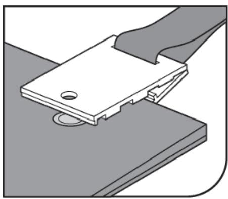 Diagram of a mechanical clamp or bracket assembly with a handle and mounting base (no text or symbols)