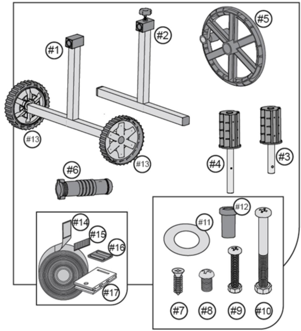 Technical diagram showing exploded view of mechanical components with numbered parts and exploded views
