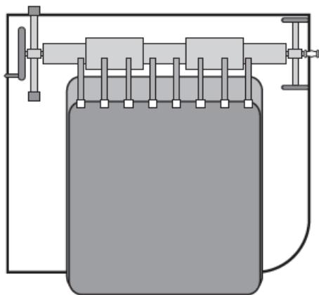 Pure schematic diagram of a mechanical device with no text, numbers, or symbols
