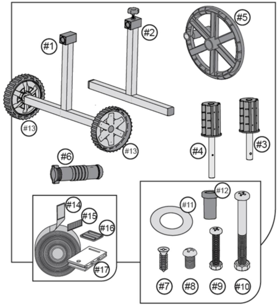 Technical diagram showing exploded view of mechanical components with numbered parts and exploded views