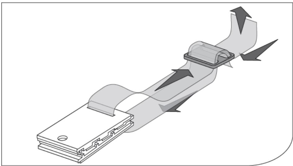 Diagram of a mechanical assembly with directional arrows indicating motion or flow (no text or symbols present)