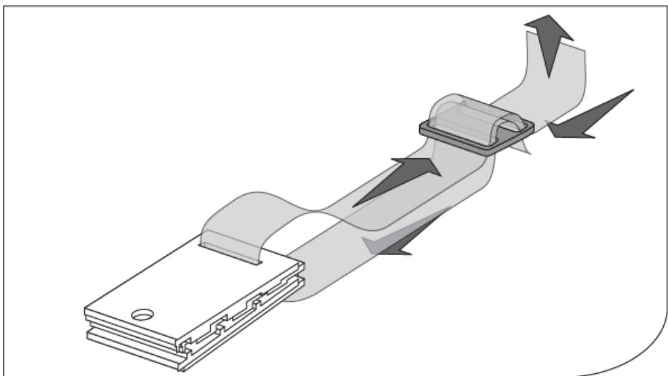 Diagram of a mechanical assembly with directional arrows indicating flow or movement (no text or symbols present)