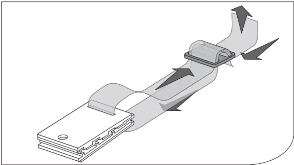 Diagram of a mechanical assembly with directional arrows indicating motion or flow (no text or symbols)