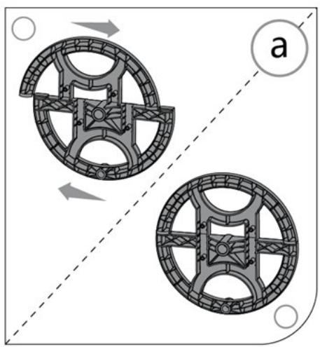 Mechanical component diagram showing two circular components with internal structure and directional arrows, no text or symbols present.