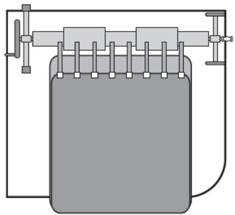 Pure schematic diagram of a mechanical device with no text, numbers, or symbols
