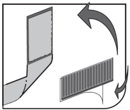 Diagram showing airflow or heat transfer between two panels, with arrows indicating direction (no text or symbols)