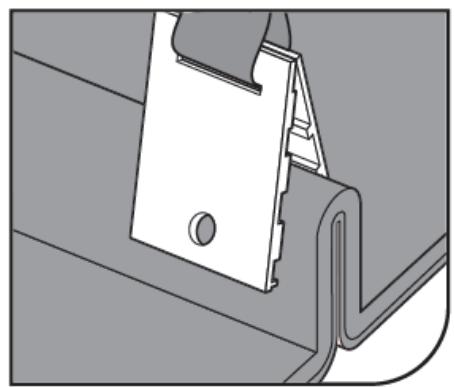 Mechanical assembly diagram showing a clip attached to a cable with a spring (no text or symbols)
