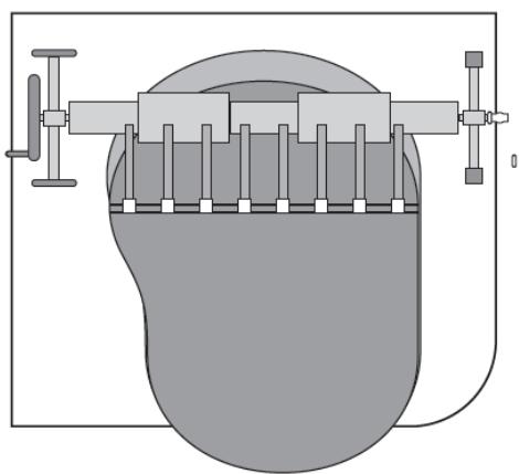 Diagram of a mechanical device with a central component and multiple arms, no visible text or symbols