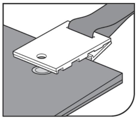 Diagram of a mechanical clamp or bracket assembly with a handle, no text or symbols present