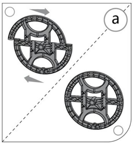 Diagram of two circular mechanical components with directional arrows, no text or symbols present