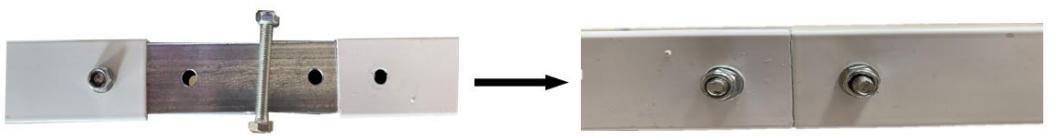 Two views of a metallic mechanical component before and after modification, showing bolt holes and a separate view (no text or symbols)