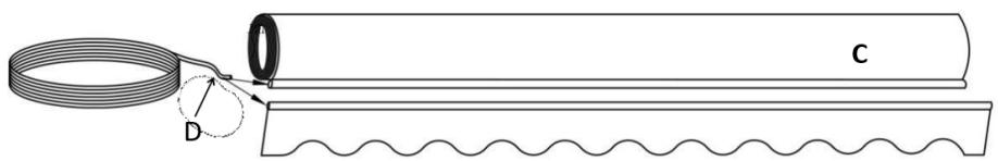 Diagram of a coiled tube with a wire and wavy base, labeled C and D (no text or symbols beyond labels)
