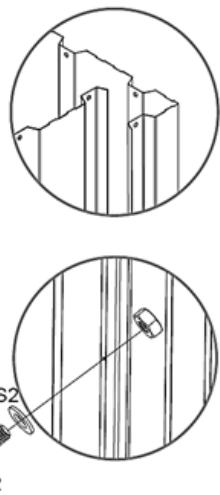Two circular diagrams showing structural components and a close-up of a mechanical component (no text or symbols)