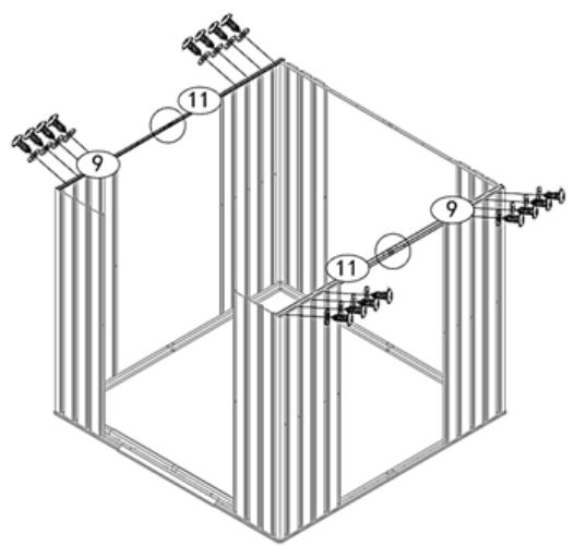 Technical diagram of a structural frame with numbered components and connection points