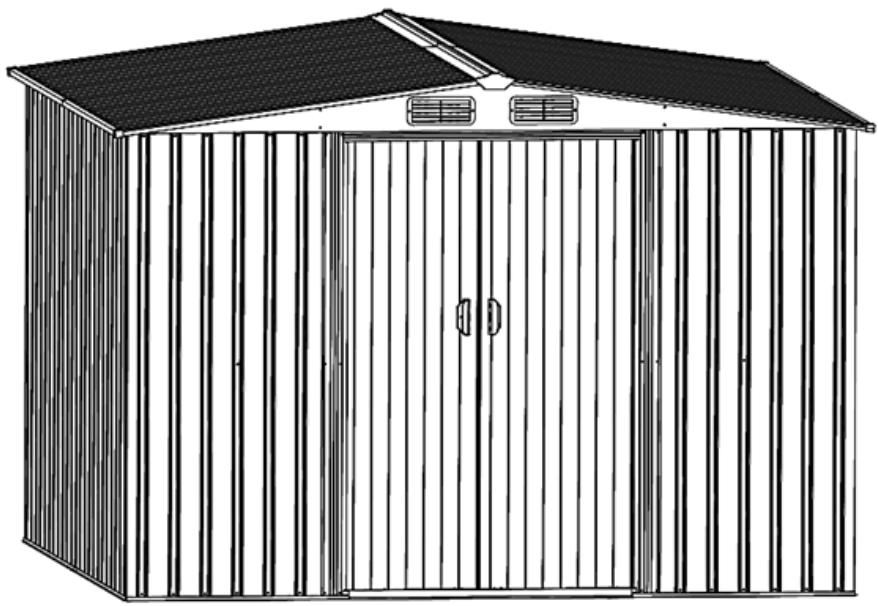 Line drawing of a simple modular structure with vertical slats and a central door (no text or symbols)