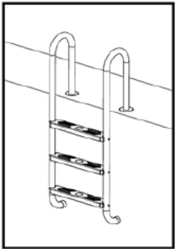 Line drawing of a ladder with two curved arms and three horizontal plates, no text or symbols present