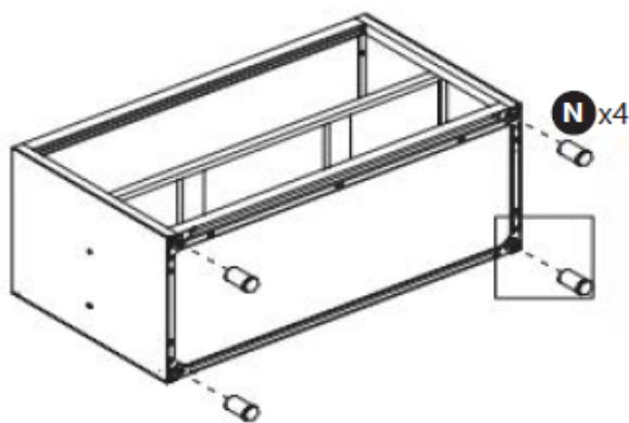 Isometric line drawing of a rectangular metal enclosure with internal partitions and mounting holes (no text or symbols)
