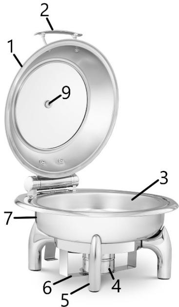 Labeled diagram of a hot pot with numbered parts for identification