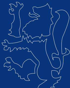 Abstract line drawing of a stylized creature or mythical creature against a solid blue background (no text or symbols)