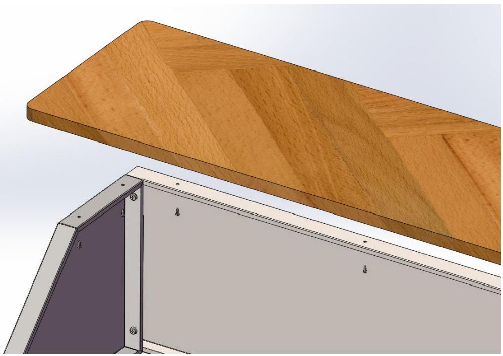3D rendering of a wooden shelf panel and its internal panel assembly (no text or symbols visible)