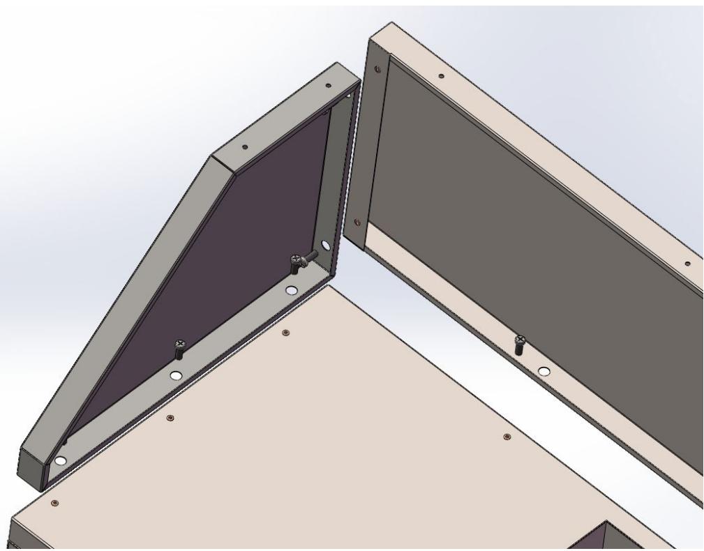 3D CAD model of a mechanical assembly with two angled metal components and mounting holes (no text or symbols visible)