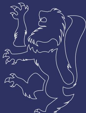 Line drawing of a lion-like creature with raised paw, set against a solid dark background (no text or symbols)
