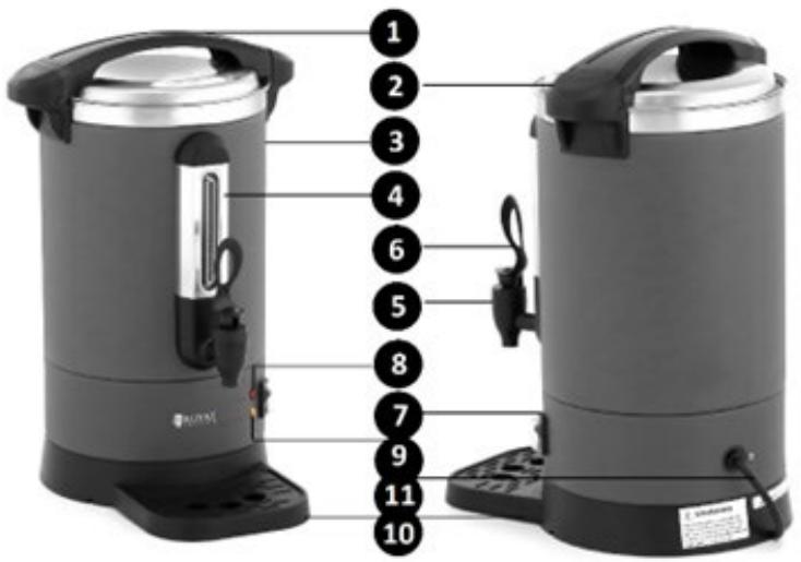 Diagram of two coffee wafers with numbered labels pointing to their front and back views.