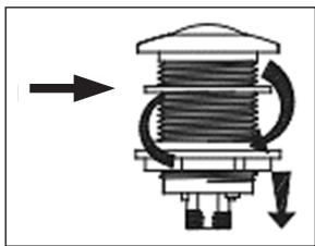 Mechanical component diagram showing a spring-loaded mechanism with directional arrows (no text or symbols)
