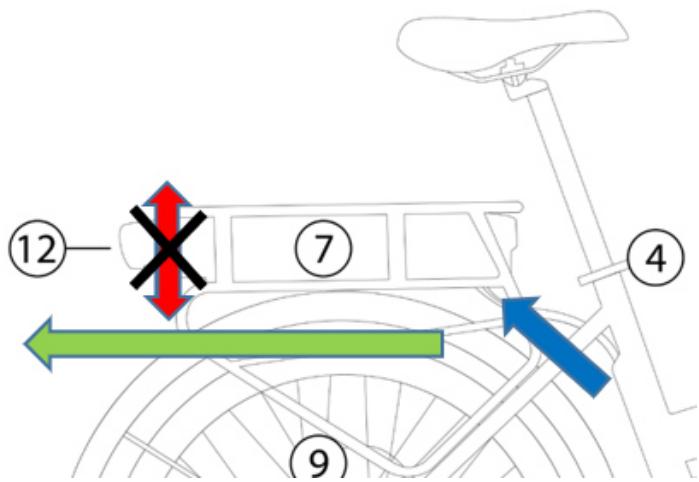 Diagram of a bicycle with numbered components and directional arrows indicating movement or change.