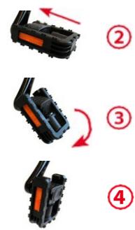 Diagram showing four steps of a connector or cable assembly with numbered annotations
