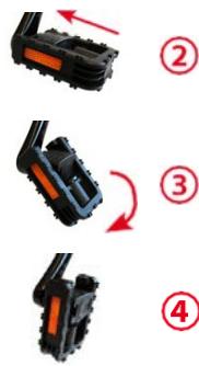Diagram showing four steps of a mechanical component with arrows indicating direction, labeled ② to ④.