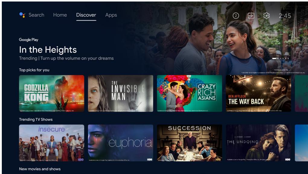 Search Home Discover Apps Google Play In the Heights Trending | Turn up the volume on your dreams Top picks for you GODZILLA KONG THE INVISIBLE MAN CRAZY RICH ASIANS BEN AFFELED THE WAY BACK Trending TV Shows insecure euphoria SUCCESSION THE UNDOING New movies and shows