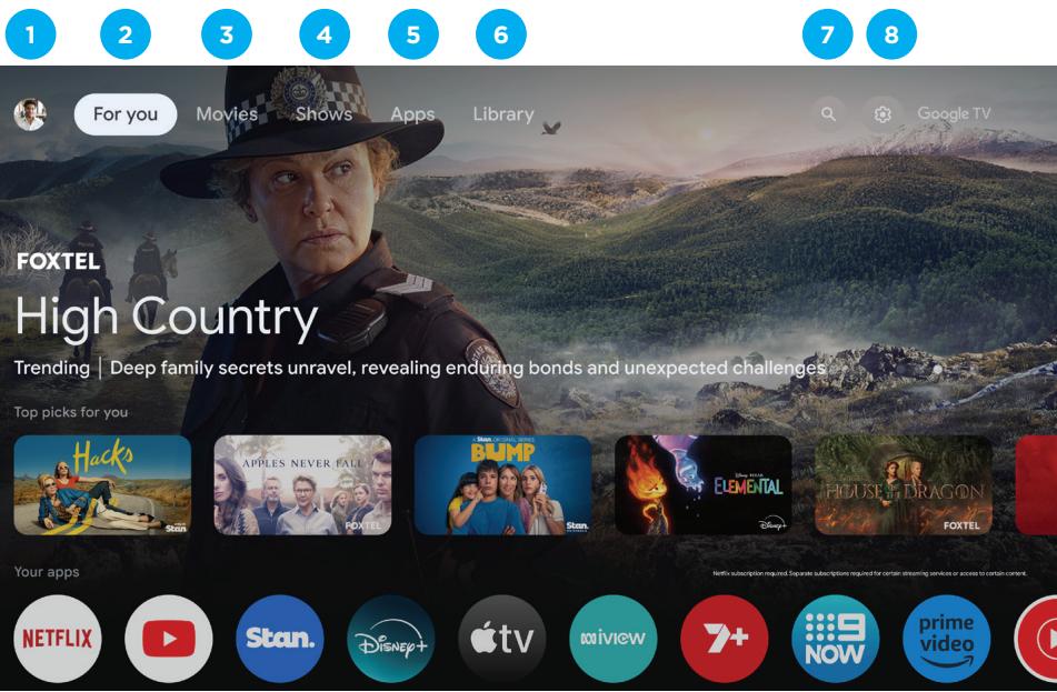 1 2 3 4 5 6 7 8 For you Movies Shows Apps Library Google TV FOXTEL High Country Trending | Deep family secrets unravel, revealing enduring bonds and unexpected challenges Top picks for you Hacks Stan APPLES NEVER FALL FOXTEL BUMP Stan ELEMENTAL FOXTEL Your apps NETFLIX YouTube Stan. Disney+ Apple TV…
