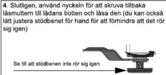 4. Slutligen, använd nyckeln för att skruva tillbaka läsmuttern till lådans botten och låsa den (du kan också lätt justera stödbenet för hand för att förhindra att det rör sig igen) Se till att stödbenen inte rör sig igen