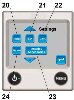 20 21 22 Settings Reset Ext Lang Service Installed Accessories ← MENU 24 23